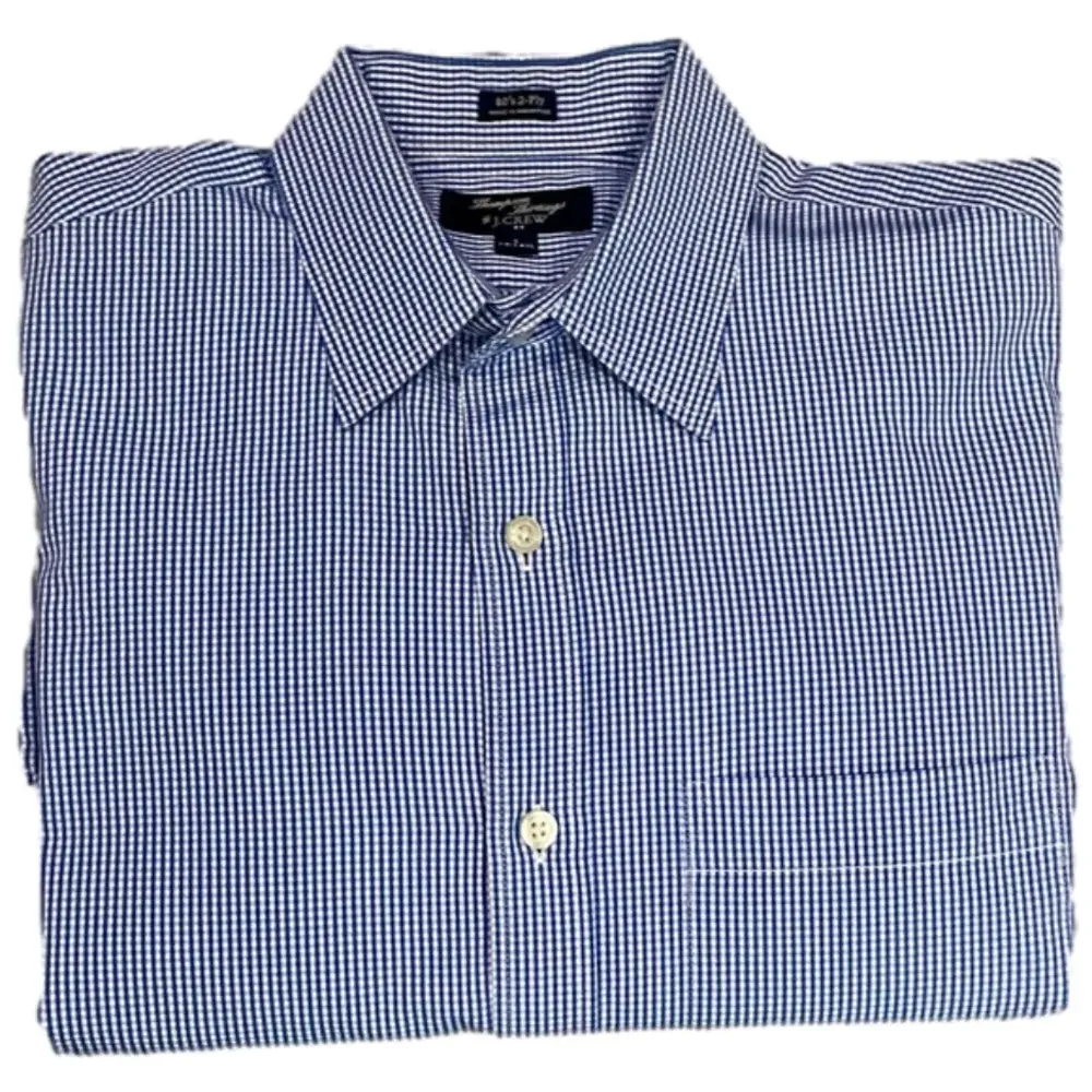 J. Crew Thompson Shirtings 80s 2-Ply size S 14-14 1/2 Plaid White and Blue